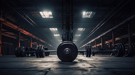 Dumbbell, barbell and workout in the gym.