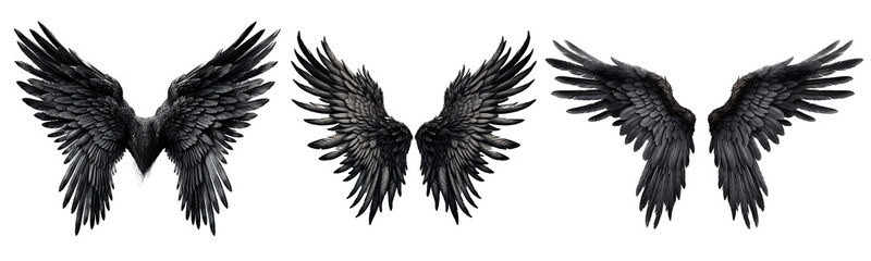 Set of Black wings collection illustration isolated transparent background, PNG , Generative AI