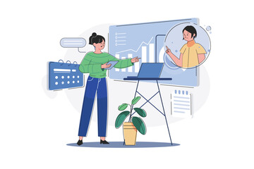 Business woman working on business presentation