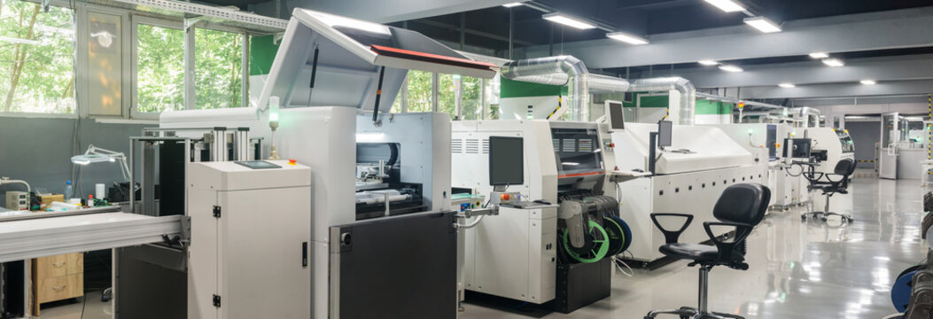 production line for printed circuit board manufacturing mounted in workshop