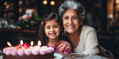 Obraz na płótnie Canvas Grandmother with her daughter or grandson celebrates a birthday, March 8.