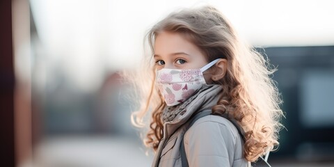 A child wearing a mask returns to school after quarantine.