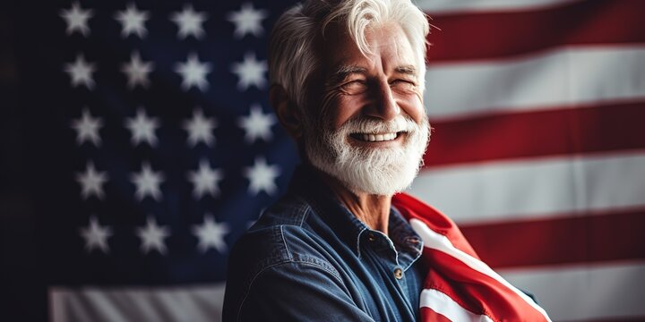 Patriotic senior man celebrating usa independence day.