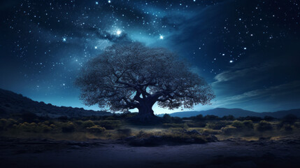 landscape with tree and stary night