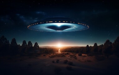 Obraz na płótnie Canvas Gigantic Triangle UFO in Starry Night The Milky Way. Generative AI