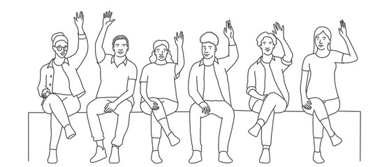 Group of people sitting with raising hands