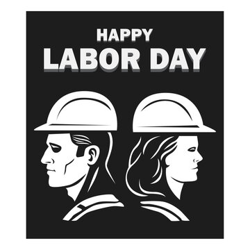 Happy labor day, black and white worker illustration. vector image