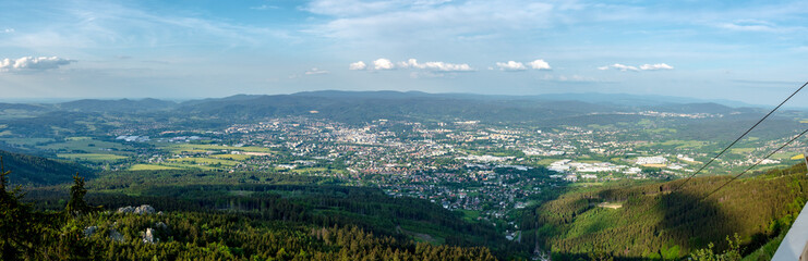 view from the top of the mountain
view of the city of town Liberec