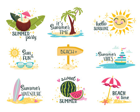 Set of sunny summer clip art labels and badges