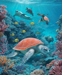 Fototapeta na wymiar A Vibrant Underwater World of Marine Life and Serenity