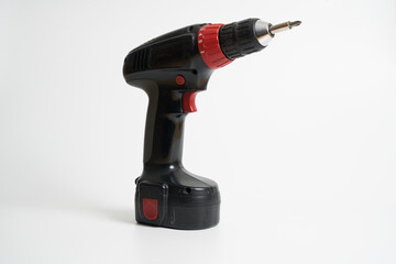 2nd hand black cordless screwdriver on isolated white background