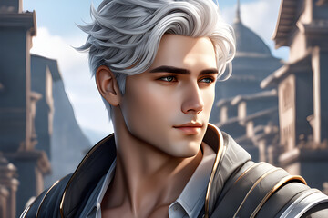 handsome boy with silver hair Generative AI