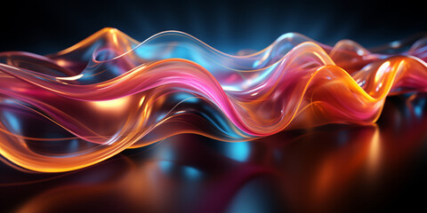 abstract futuristic background with gold, pink, blue, glowing neon fluid wave, with highlights, techno sound, shape, data transmission concept, fantastic wallpaper