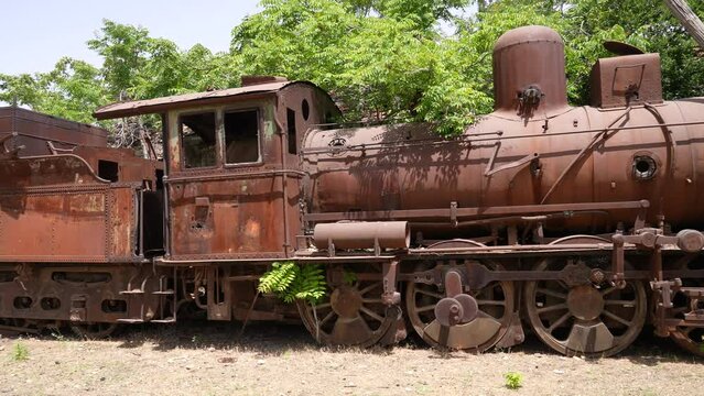 Old locomotive from Beirut&ndash;Damascus covered by plants Beqaa Rayak Lebanon