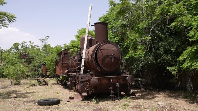Old locomotive from Beirut&ndash;Damascus covered by plants Beqaa Rayak Lebanon