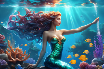 Obraz na płótnie Canvas dreaming mermaid Generative AI