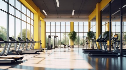 Interior of a modern fitness center gym club. Fitness concept, ai generative