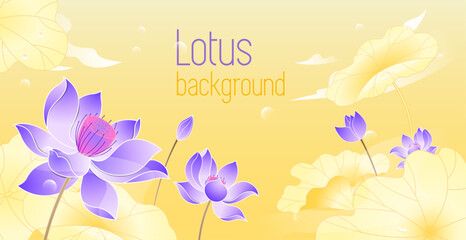 Illustration of lotus flowers and leaves background
