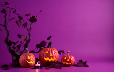 halloween purple background with pumpkin