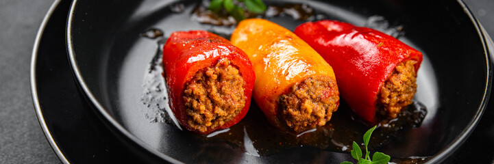 stuffed pepper meat stuffing bell pepper pork, beef, chicken or lamb healthy meal food snack on the...