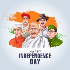 Independence Day celebrations, 15th August with freedom fighters poster template. © Meena