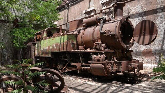 Old locomotive from Beirut&ndash;Damascus covered by plants Beqaa Rayak Lebanon