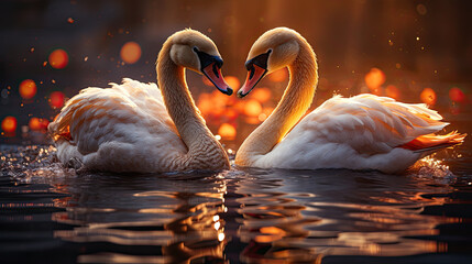 Swans Are Swimming The Water