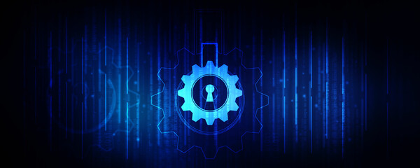 2D rendering illustration. gears protection lock