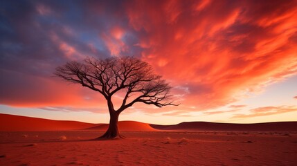 Fototapeta na wymiar Photo of a solitary tree standing in the barrenness of a desert landscape - Created with AI technology