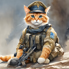Obraz na płótnie Canvas Military cat. Generative AI