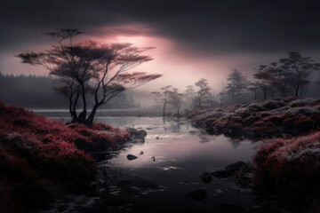 Fototapeta na wymiar Mystical Twilight: Pink and Gray Scenery