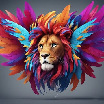 lion head colorful fethers