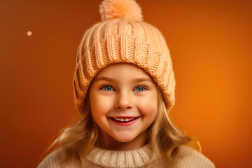 Joyful Child Girl in a Cozy Knitted Beanie
