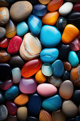 colorful pebbles on a beach at sunset, in the style of dreamlike installations