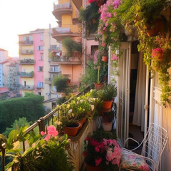Fototapeta na wymiar Flowering Delights on a Balcony