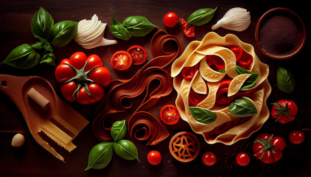 Art italian homemade food background, Ai generated image