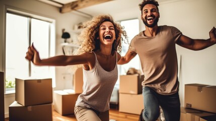 Happy couple excited about moving into new house