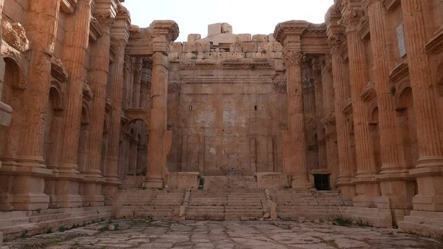 Inside the temple of Bacchus in the archaeological site Baalbek Lebanon