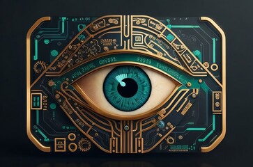 Cyber Vision: Stylized Eye Logo with Circuit Board Pattern
