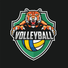 volleyball logo tiger vector art illustration design