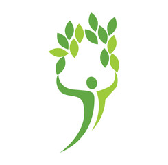 People tree logo with green leaves. Vector icon concept.