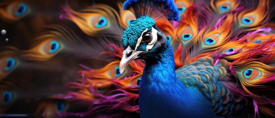 Portrait of beautiful peacock with feathers out. Generative AI