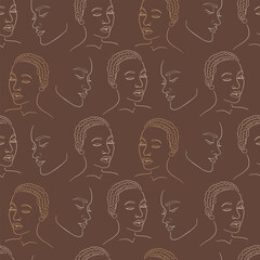 African woman faces seamless pattern fashion print