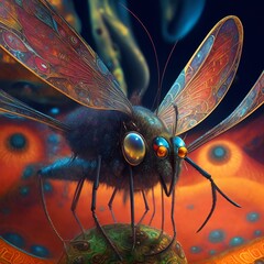 Luminous Enchantments Exotic Alien Insects Swimming in Sparkling Light