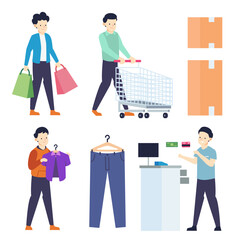 Men go to department stores and shop for items such as clothing and accessories.