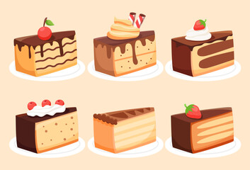 Collection of various sweet cakes slices pieces