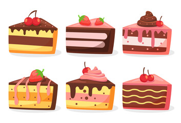 Collection of various sweet cakes slices pieces