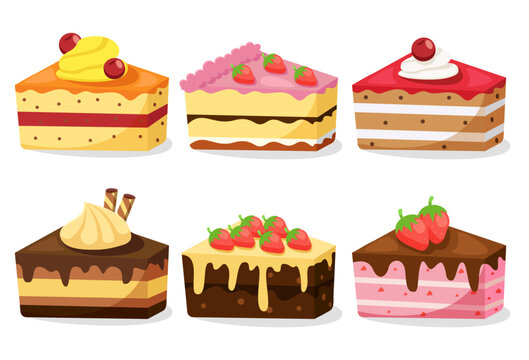 Collection of various sweet cakes slices pieces