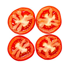 Tomato slices isolated on transparent background top view 