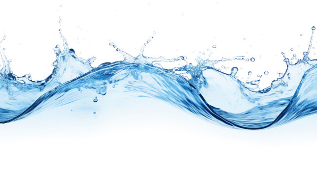 Water splashes and drops isolated on transparent background. Abstract background with blue water wave